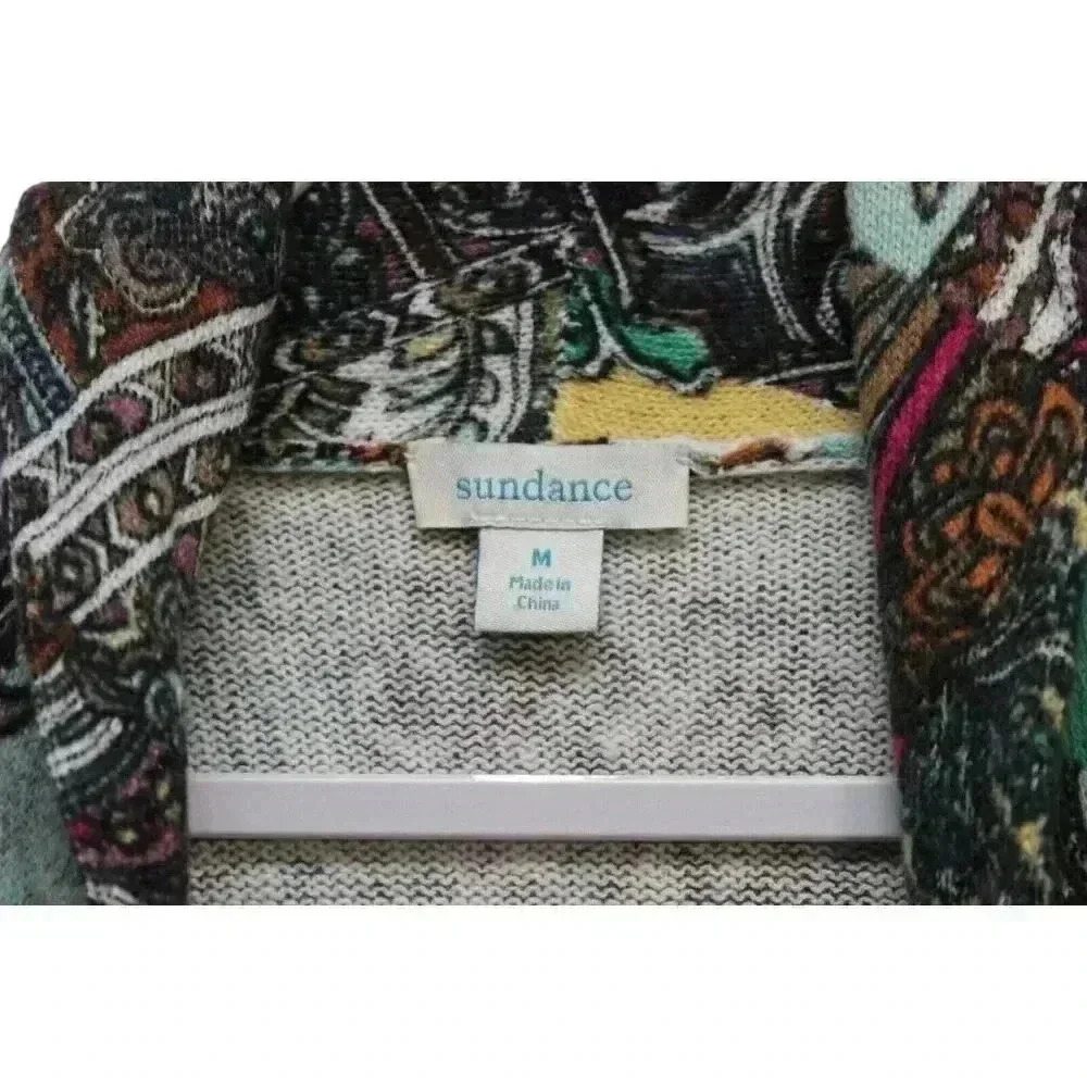 Sundance Cardigan Size Medium Multicolor Patchwork Paisley Linen Belted Artsy - Picture 7 of 12